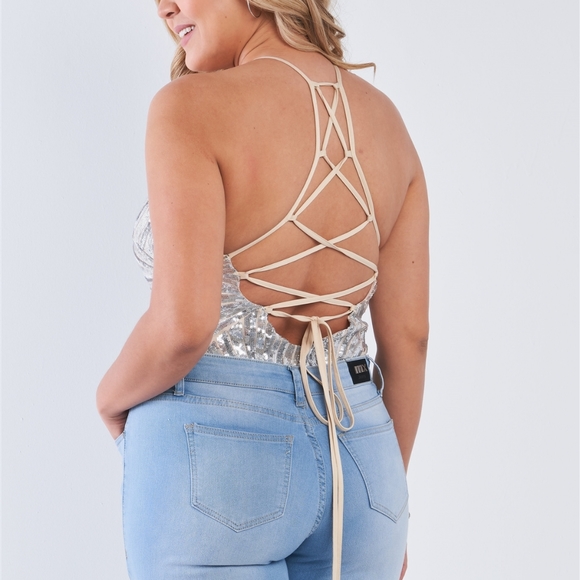 Trac Nude Silver Sequin Bodysuit - Picture 7 of 8